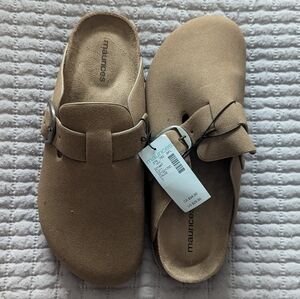 Maurices Tan Suede Buckle Clogs